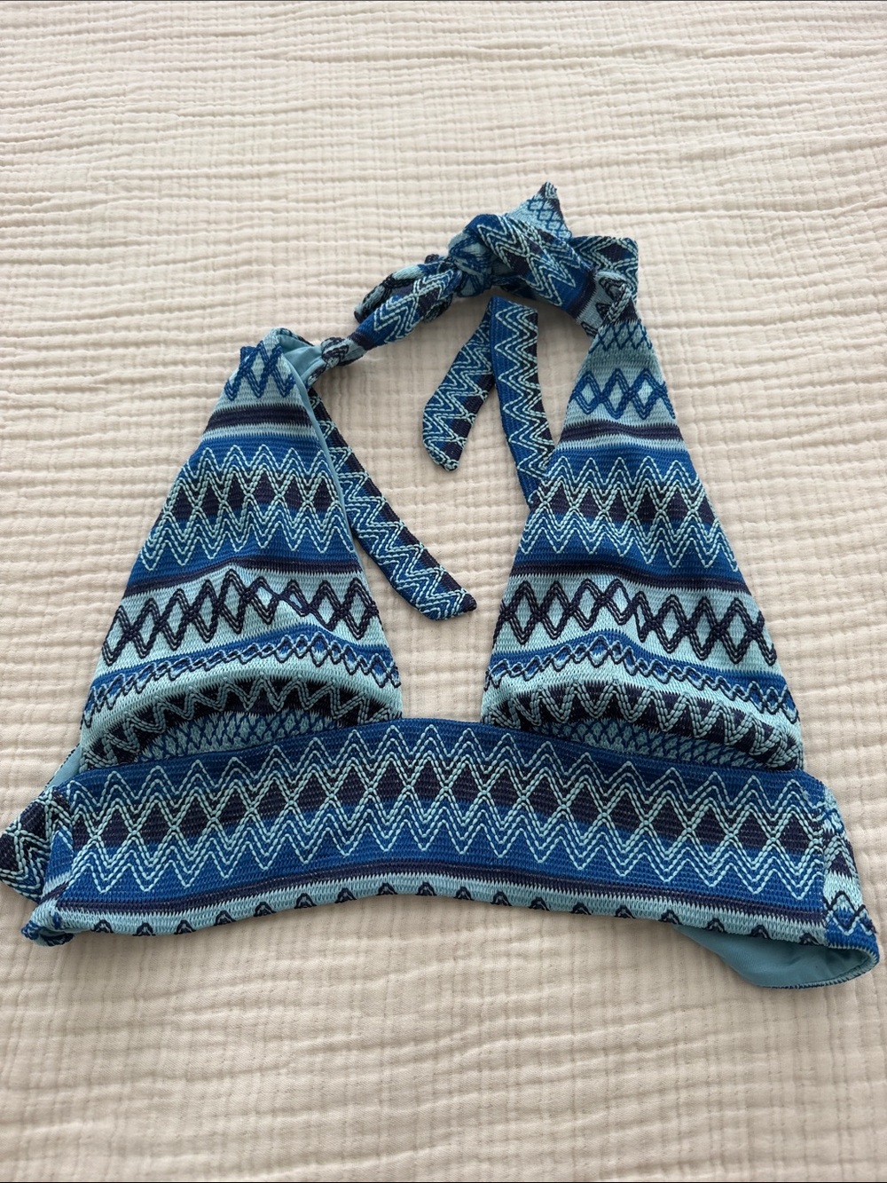 Beach Riot Blue Patterned Halter Bandeau Bikini Top
